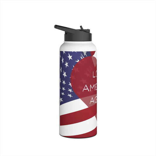Love America Again Stainless Steel Water Bottle, Standard Lid, 18oz or 32oz